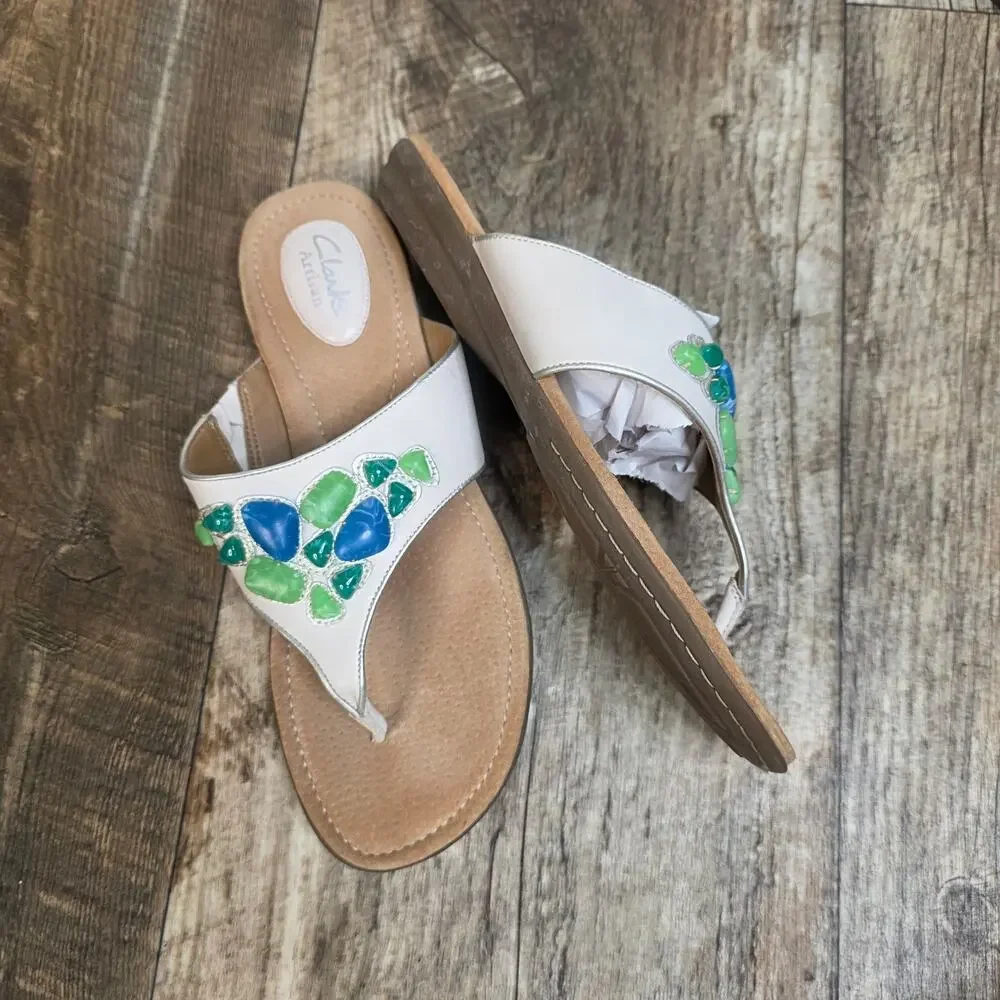 Clarks Artisan Beaded Sandals Leather Thong Flip Flops Boho Coastal 9